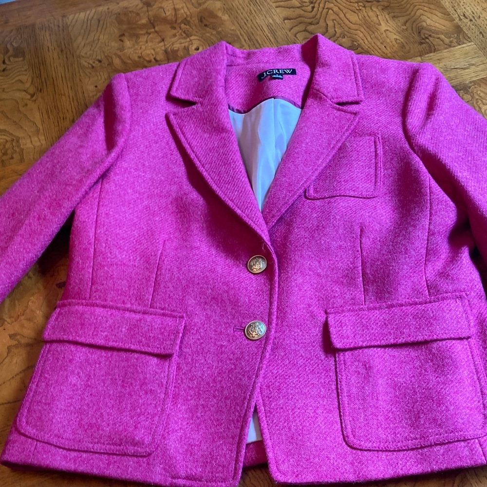 J. Crew Vibrant Pink Jacket with Gold Accent buttons. Size 8